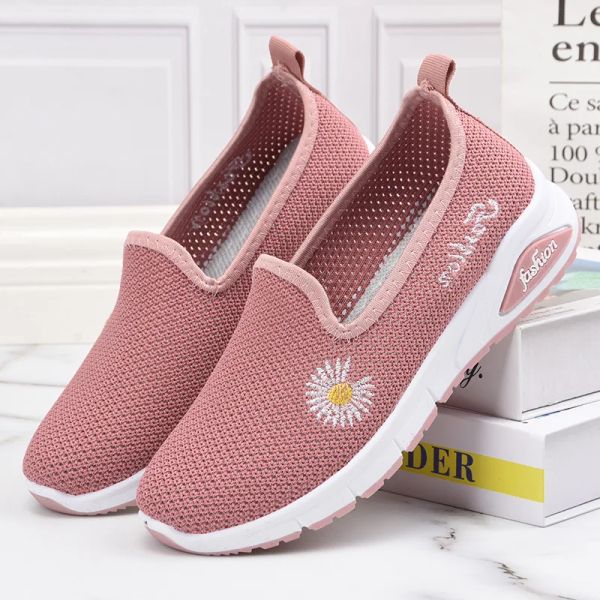 Sapatos miaoguan verão sapatos planos femininos 2022 Flores de moda voadora tênis tênis Mulheres Mesh Running Shoes Casual Lazy Loapers 41