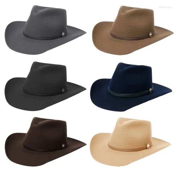 Berretti Cappelli da cowboy fantastici Cintura in PU Cappello a cilindro piatto Costume unisex per feste di ruolo Fedora