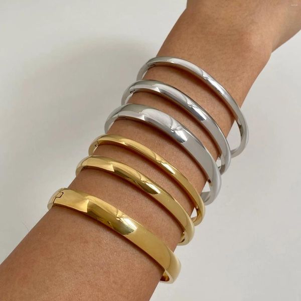 Bangle Pinci da caixa de aço inoxidável em ouro puro PVD Bracelete de padrão simples para jóias de 3 peças de 3 peças femininas