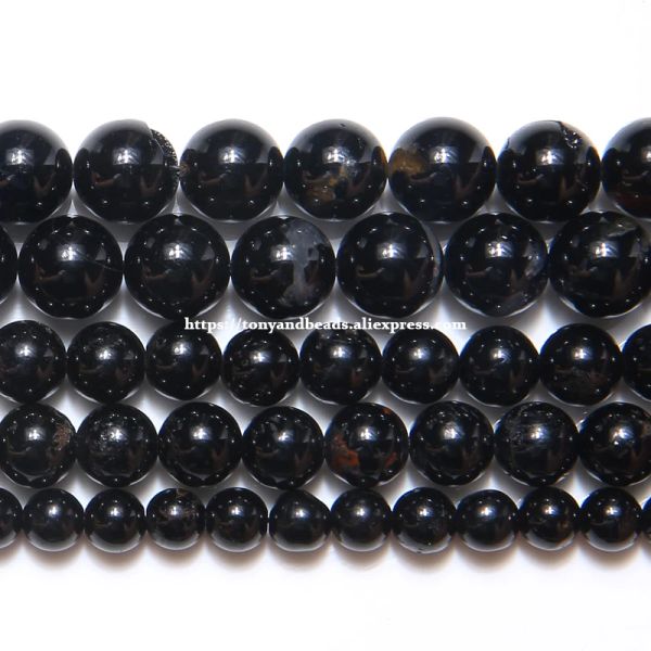 Minchas B Qualidade de qualidade Natural Genuine Black Tourmaline Stone redondo contas soltas 15 