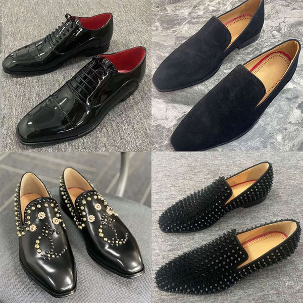 Designer masculino Office Oxford Oxford Real Leather Spikes Sapatos de salto Black Ponto Ponto Ponte Rostrone Trabalho de trabalho Sapatos de casamento Sapatos de festas de casamento Big Size 38-48 No492-8