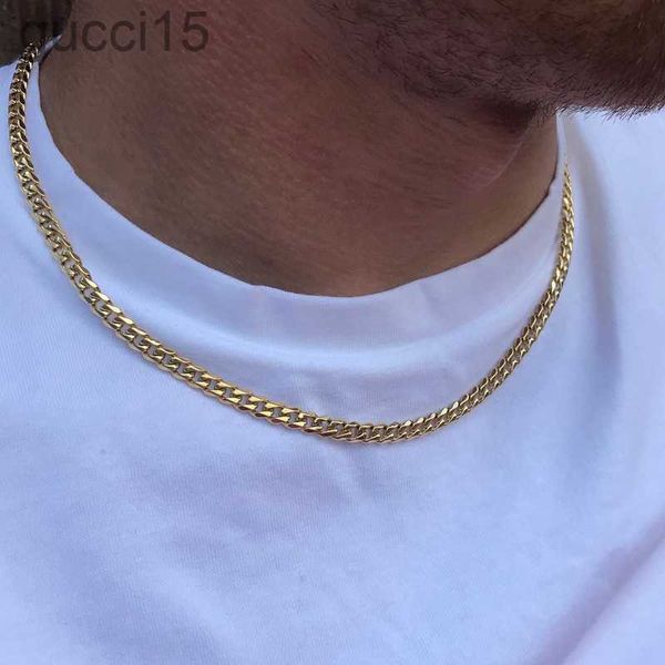 5mm Miami Cuba Chain Chain Chain Caders Men Gold Aço Stainless Cheker masculino Hip Hop Jewelry Gift Qkyf