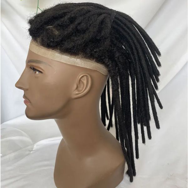 Tupees Hair Hair Dreadlock Crochet Toupee Toupee Transparent Lace Full Lace Base Afro Dreadlock Extensions Toupee para homens e mulheres 0,8 cm