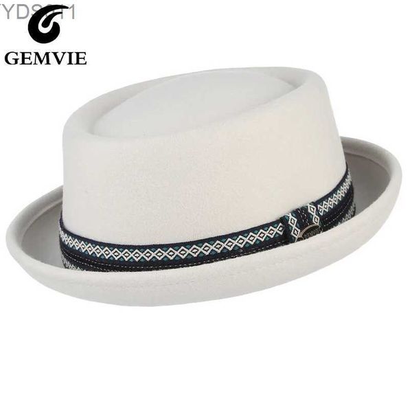 Geniş Memlu Şapkalar Kova Gemvie% 100 Yün Keçe Katlanabilir Erkek ve Kadın Beyaz Pigskin Cap Kıvırcık Unisex Sonbahar Kış Fedora YQ240403