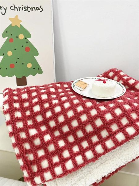 Cobertores Ins Red Plaid Plaid espessada Lambe Fleece Christmas Series Blanket simples sofá moderno capa casual perna de xale quente