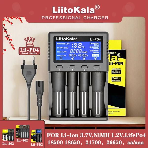 Liitokala lii-pd4 lii-pd2 li-202 li-402 Batterieladegerät 18650 3.7 V 21700 Ladegerät, 14500 26650 1,2 V AA Nimh Batterie-Ladegerät