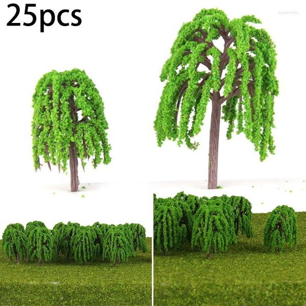 Flores decorativas 25pcs 5,5 cm Willow Trees Modelo 3D Paisagem Decoração do trem Parque Parque