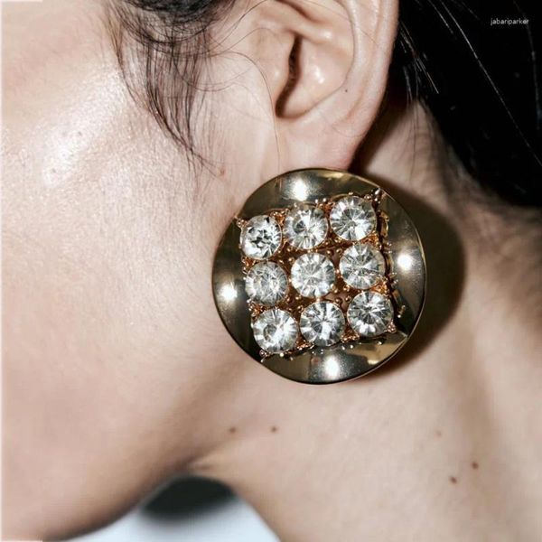 Orecchini a bottone vintage geometrici rotondi con strass grandi per donne ragazze trendy esagerati gioielli eleganti lucidi