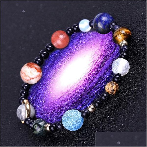 Perlen Natursteinstränge Galaxy Sonnensystem Armband Universum neun Planeten Erde Sterne Mondarmbänder für Frauen Mode sein dhlzp