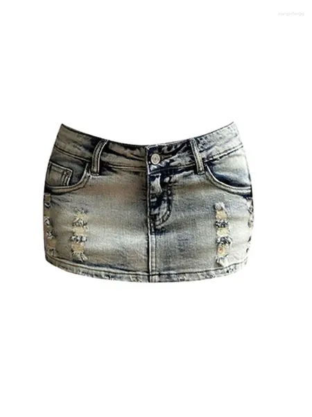 Saias japonesas jeans mini-saia roupas slim 90s gyaru casual elevador chique Os quadris azul A-line Ripped Hole Party Prom Coquette