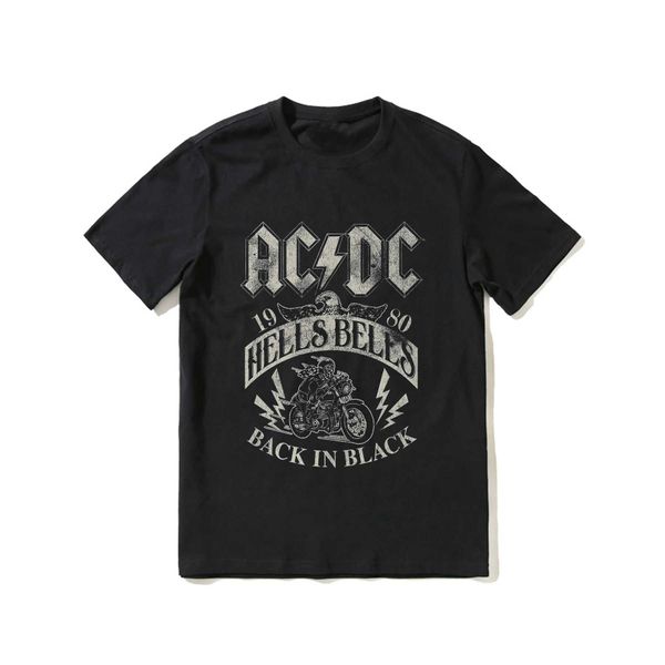 Erkek Tişörtler 2023 Sıcak Satış Yaz% 100 Pamuk Ac Cehennem Çanları 1980 DC Siyah Tişört Erkekler Kısa Kollu Serin Tee Hip Street Giyim T-Shirt 2443