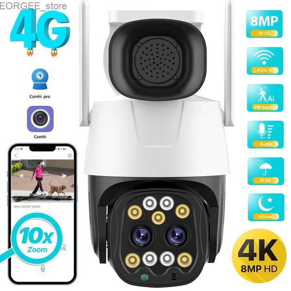 Diğer CCTV Kameralar 4K 8MP 4G SIM Kart Kamera Açık Mekan WiFi 2.8mm-8mm Çift Lens 10x Zoom IP Kamera AI İzleme Ses Güvenliği CCTV Kamera H.265 Camhi Y240403