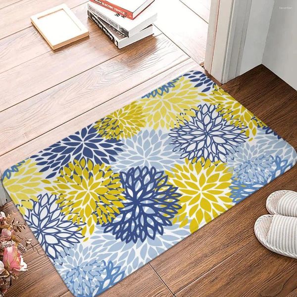 Tappeti primaverili blu fiore giallo e navy crisantemo tappeto tappeto casa portiere da soggiorno decorazione di moquette