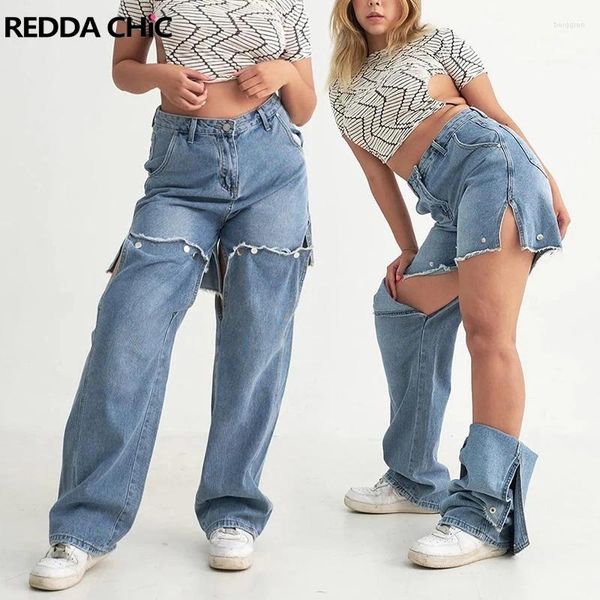 Jeans da donna Reddachic 2-wear Pantaloni in denim a gamba larga per donne retrò Y2K High Rise Grousers Gamby Hiphop Streetwear