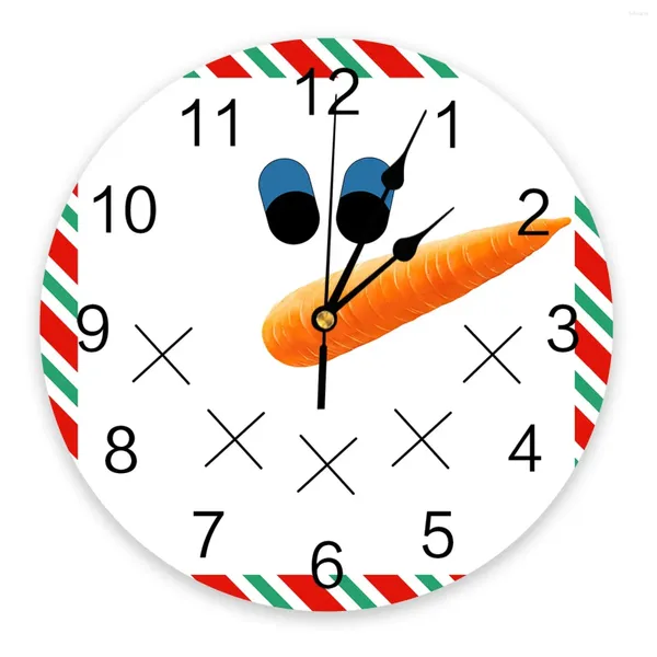 Wanduhren Weihnachten Snowman Streifen Grenze runden Desktop Digitale Uhr Nicht-Ticking Creative Childrens Room Watch