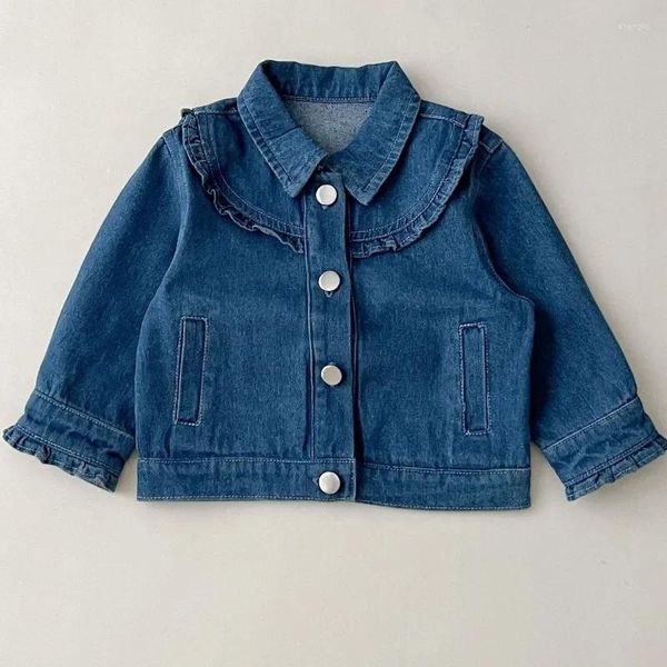 Ceketler 2024 Bahar Bebek Bebek Denim Kids Sonbahar Jean Coat Little Prenses Fırfır Tatlı dış giyim çocuklar Top Giyim 1-6 yıl
