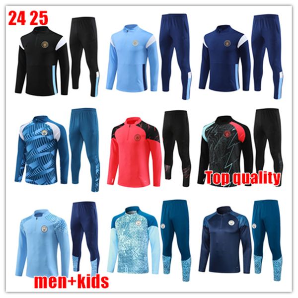 24 25 treino Mans Citys Training terno camisas de futebol SANCHO HAALAND terno de treinamento uniformes homens crianças kit conjuntos MARTIAL B. FERNANDES Maillot Foot suit