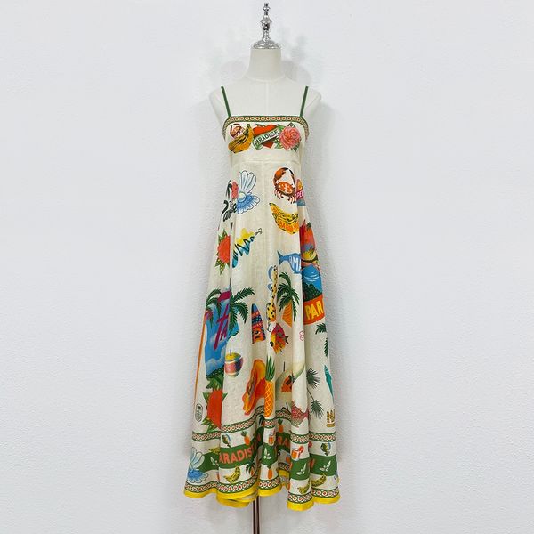 Vestido de estampa de linho de primavera/verão