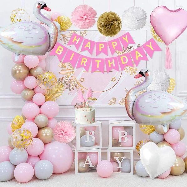 Parti Dekorasyonu 1 2 3 4 5 Yıllık Kız Doğum Günü Pembe Balon Garland Swan Dekorasyonları Çocuklar İçin Bebek Duş Cinsiyet