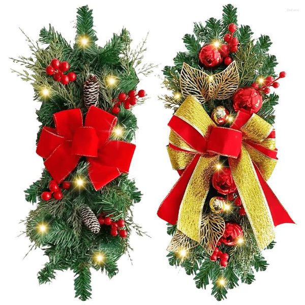 Flores decorativas Simulação de Natal Garland artificial Rattan Bowknot Multifuncional Festival Tema para decoração da porta da frente da escada