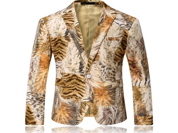 Tiger Print Blazer Men Slim Fit Batter Suit Capel