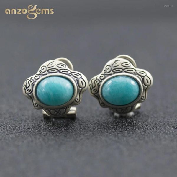 Brincos do garanhão Anzogems Vintange Natural Amazonite 925 Sterling Silver Gemstone Jóias finas para a esposa feminina Clop Ear Studs