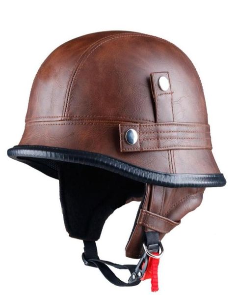 In pelle in stile tedesco retrò e casco da moto approvato a faccia a faccia aperta vintage con visiera per uomo e donna306n3947096