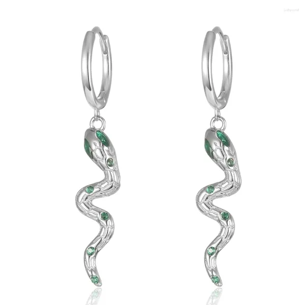 Orecchini a cerchio 925 serpente in argento sterling piccolo stallone zircone verde per donne orecchini piercing in cristallo S925 gioielli pendientes