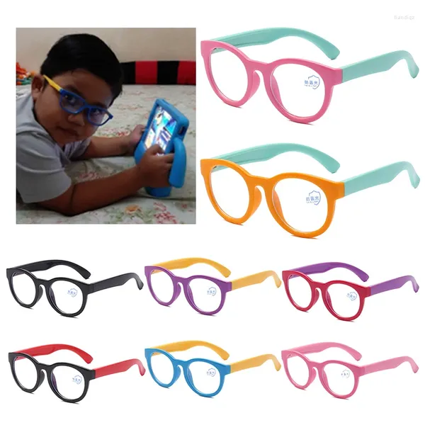 Eyewear Silicone de oleosos ao ar livre Round Kids Gitais Anti-azu-azul Crianças ópticas Meninas meninas Computador Bloqueio transparente de óculos