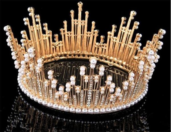 Vintage da sposa da sposa corona completa tiara di cristallo strass accessori per capelli fascia perla principessa regina copricapo oro argento Je4601338