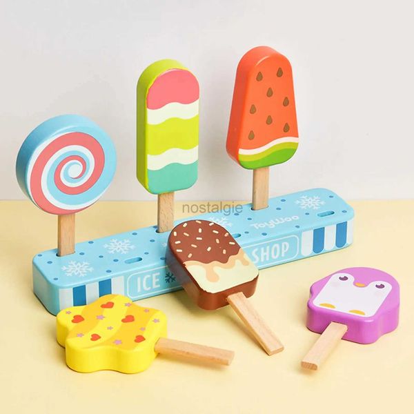 Cozinhas Tocadas alimentos 6pcs sorvete de madeira Icecream Food Toys Toys Troques de presente House Toys para pré -escolar garoto menino Kids Kitchen Toys 2443