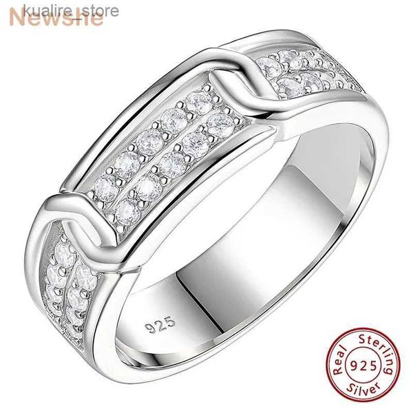 Ringos de cluster Newshe novidade 925 Sterling Silver Mens Wedding Rings 5A Grade Cubic Zirconia Anel de noivado elegante para homens Presente de jóias finas L240402