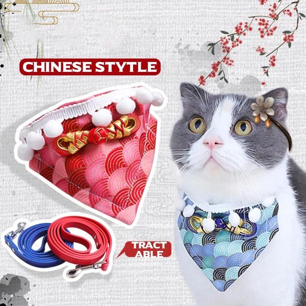 Hundekleidung chinesischer Stila-Bandana-Kragen Baumwollwaschbare Katzen Triangular Schal XS-XL mit Bogenzubehör