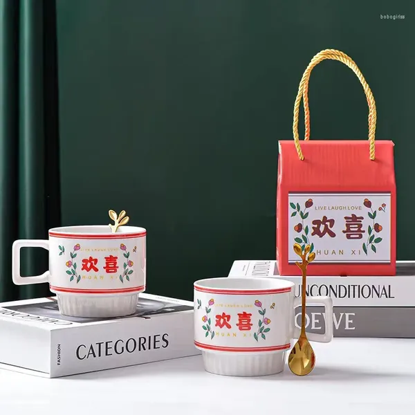 Tazze in tazza in ceramica set doppia felicità coppia calendone ruyi scatola regalo con acqua manuale