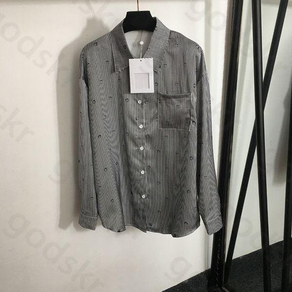 Camicia a vaso stampato a strisce Donne modella sottile camicetta estiva a maniche lunghe sciolte