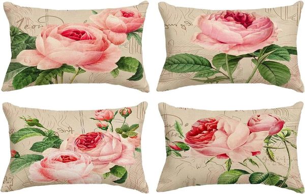 Travesseiro Rosa Decorativa Fronha Floral Cintura Pad Define Primavera e Verão Sofá Decoração de Casa Capa