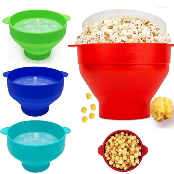 Stume di stoccaggio grande cucina cucina a microonde popcorn ciotola secchio silicone produttore rosso fai -da -te con patatine di coperchio piatto di frutta di alta qualità utensili facili