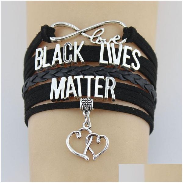 Bracelets de charme infinito vidas negras Matéria Jesus Coração Amor Cartas Moda Moda Balcões de trança de couro para homens Deliciar Deli Dhaxd