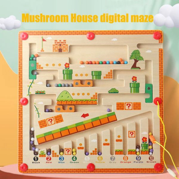 Bambini Colore magnetico in legno e numero Maze Learning Education Toys Color Coating Montessori Toys Giocattoli in legno per bambini