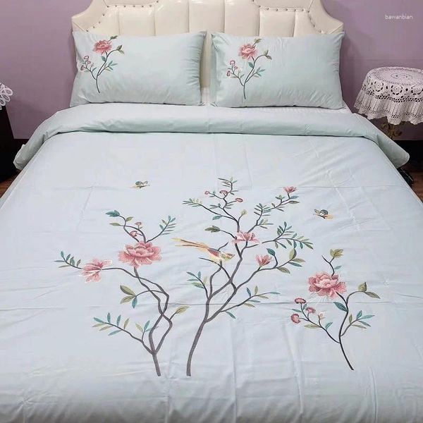 Set di biancheria da letto in cotone copripiumini bianchi set di ricamo fiore da 3 pc a doppio letto singolo 200x230 cm con rivestimento con cuscini