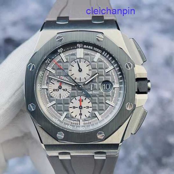 AP takvim kol saati Royal Oak Offshore Serisi 26400io Mens Siyah Seramik Yüzük Gri Disk Zamanlama 44mm Otomatik Makine