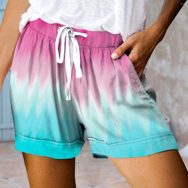 Pantaloncini da donna Body per donna Estate Casual Tie Dye Pantaloni elastici a vita alta con coulisse con mutandine da bagno alla moda con tasche