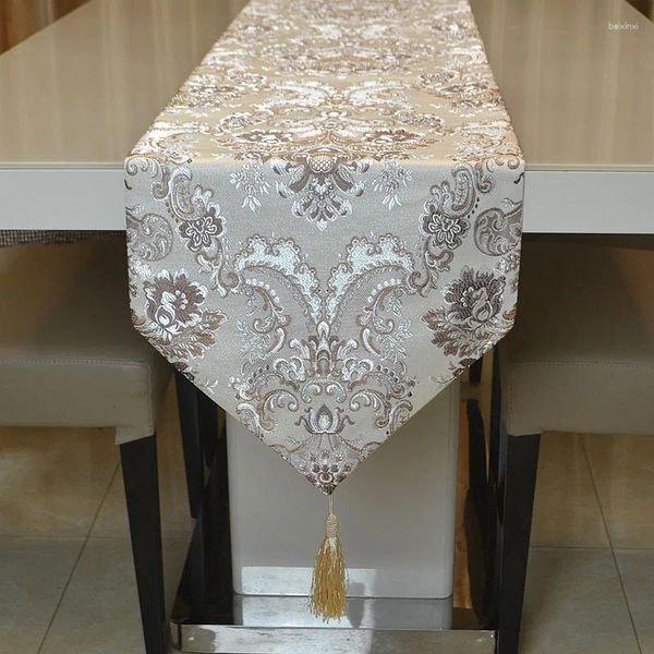 Table Runner Luxo Europeu estilo chinês clássico bordado topo de toalhas de tábua de flanela decorativa com borla 35 180 cm