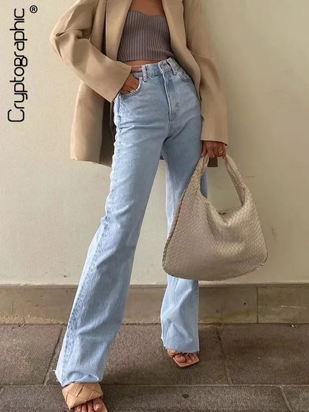 Cryptographic Casual Mode Straight Leg Womens Jeans Jeans Denim Bottom Harajuku Freund Langes hohe Taille Baggy Fallhose 240403