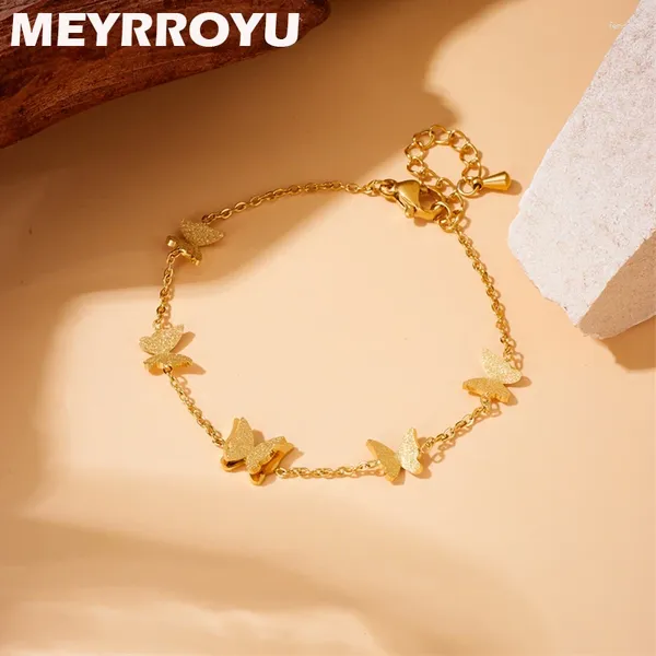Link Armbänder Meyrroyu 316L Edelstahl Armband Mode Goldfarbe Schmetterling Handkette kleiner frischer Schmuck Armreifen für Frauen Mädchen