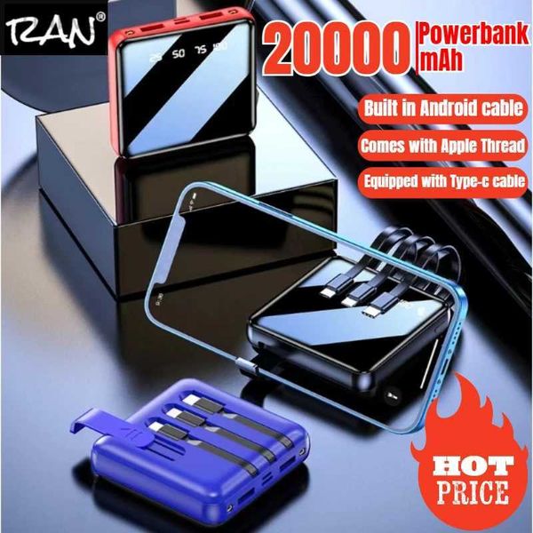Mobilfunkbanken Mini Power Bank 30000MAH Mirror Screen LED Digitale Display Powerbank mit Kabel für iPhone 12 11 Samsung Huawei Poverbank 2443