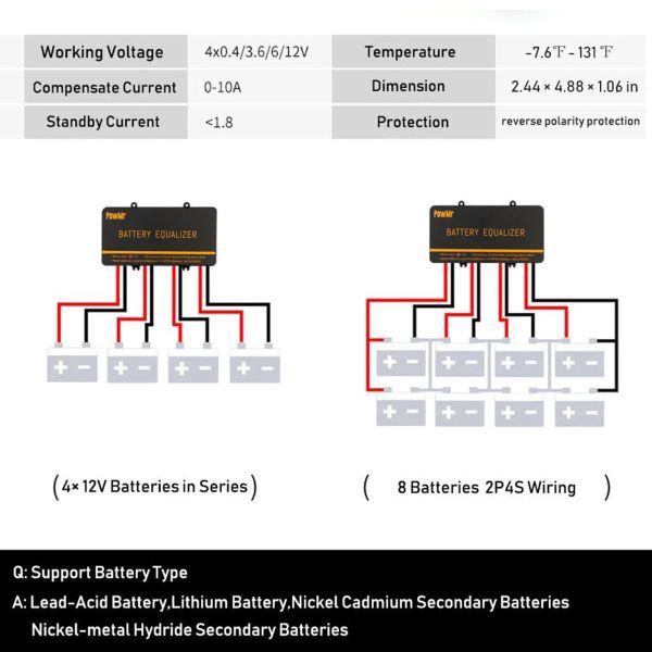 POWMR 24V 48 V Batterie Equalizer Solar Spannungsbalancer für Bleisäure-Batterie-System-Parallel Ladungssteuerung für Serie-Parallel