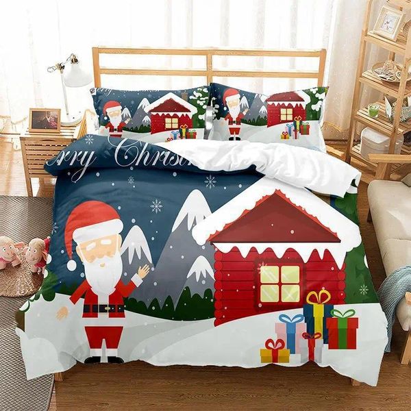 Bedding Sets Papai Noel Claus Duvet Capa com travesseiros Feliz Christmas House Consolador Quarto Snowflake Quilt Set King King