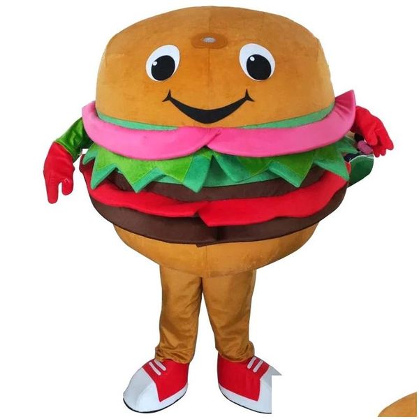 Maskottchen Kostüme 2024 S niedliche Hamburger Kostüm Karneval Party Bühnenbühne Kostüm für Männer Frauen Halloween Drop Lieferung OUT9ZF