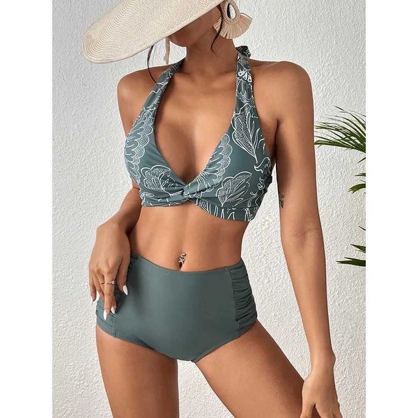 Costumi da bagno femminile a vita alta bikini 2023 femminile da bagno da bagno a foglia di nuoto profonda v costume da bagno push up up bikini set da spiaggia costume da bagno brasiliano J240403